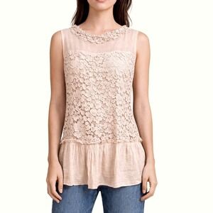 Pink Lace Boho Peplum Top Small Fairy Romantic Ruffle Coastal Cottage Festival